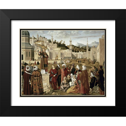 St. Stephen Preaching at Jerusalem Black Modern Wood Framed Art Print with Double Matting by Carpaccio, Vittore