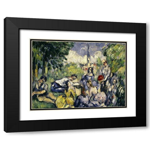 Lunch on the Grass Black Modern Wood Framed Art Print with Double Matting by Cezanne, Paul