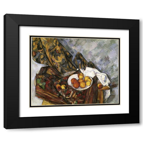 Still Life with Floral Curtain Black Modern Wood Framed Art Print with Double Matting by Cezanne, Paul