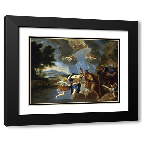 The Baptism of Christ Black Modern Wood Framed Art Print with Double Matting by Circle of Francesco Albani
