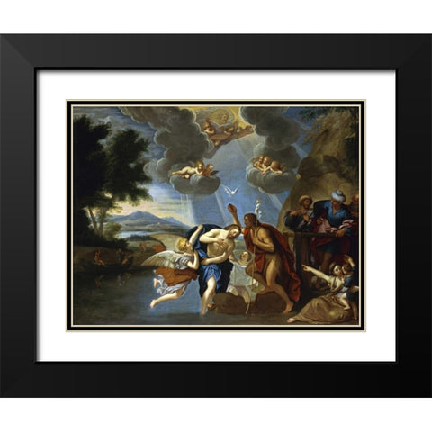 The Baptism of Christ Black Modern Wood Framed Art Print with Double Matting by Circle of Francesco Albani