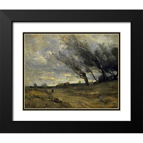 A Gust of Wind Black Modern Wood Framed Art Print with Double Matting by Corot, Jean-Baptiste-Camille
