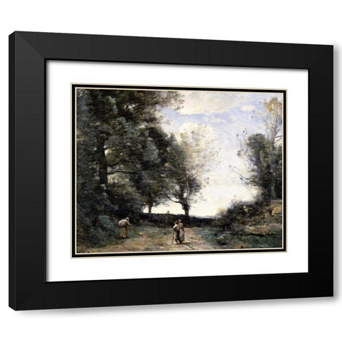 Along the Path Black Modern Wood Framed Art Print with Double Matting by Corot, Jean-Baptiste-Camille