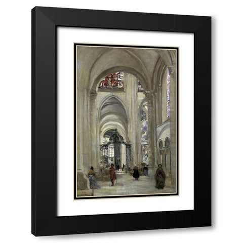 Interior of the Sens Cathedral Black Modern Wood Framed Art Print with Double Matting by Corot, Jean-Baptiste-Camille