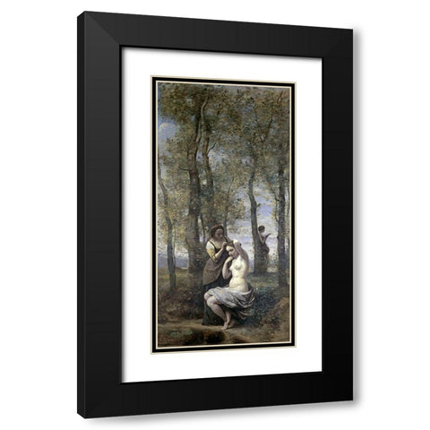 La Toilette Black Modern Wood Framed Art Print with Double Matting by Corot, Jean-Baptiste-Camille