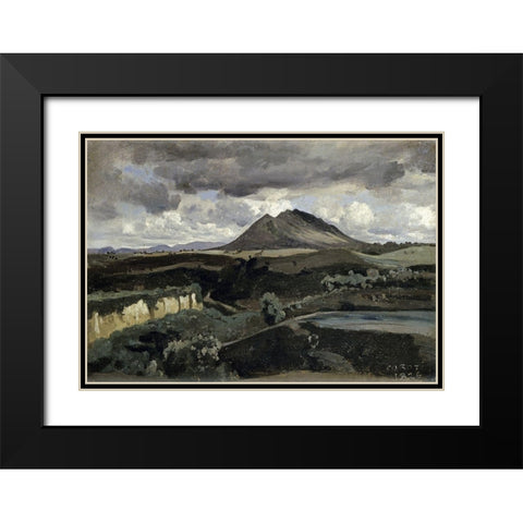 Le Mont Soracte Black Modern Wood Framed Art Print with Double Matting by Corot, Jean-Baptiste-Camille