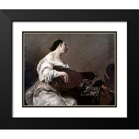 Woman Playing a Lute Black Modern Wood Framed Art Print with Double Matting by Crespi, Giuseppe Maria