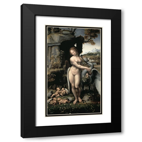 Leda and the Swan Black Modern Wood Framed Art Print with Double Matting by Da Vinci, Leonardo