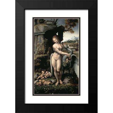 Leda and the Swan Black Modern Wood Framed Art Print with Double Matting by Da Vinci, Leonardo