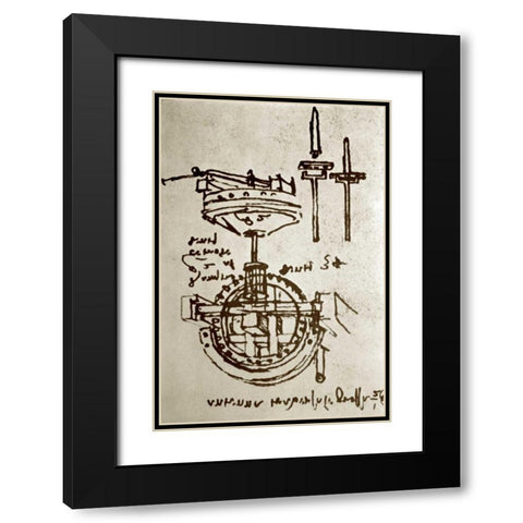 Mechanical Drawings No. 3 Black Modern Wood Framed Art Print with Double Matting by Da Vinci, Leonardo