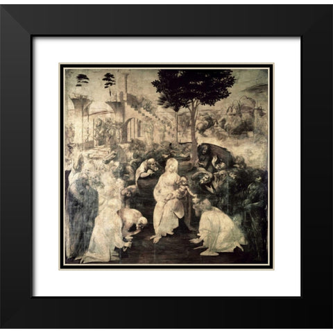 The Adoration of the Magi - underpainting Black Modern Wood Framed Art Print with Double Matting by Da Vinci, Leonardo