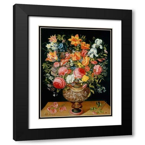 Roses Tulips Narcissi Irises and Other Flowers Black Modern Wood Framed Art Print with Double Matting by Daniels, Andries