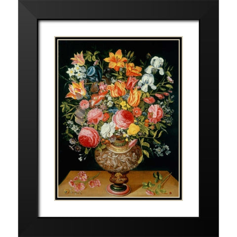 Roses Tulips Narcissi Irises and Other Flowers Black Modern Wood Framed Art Print with Double Matting by Daniels, Andries