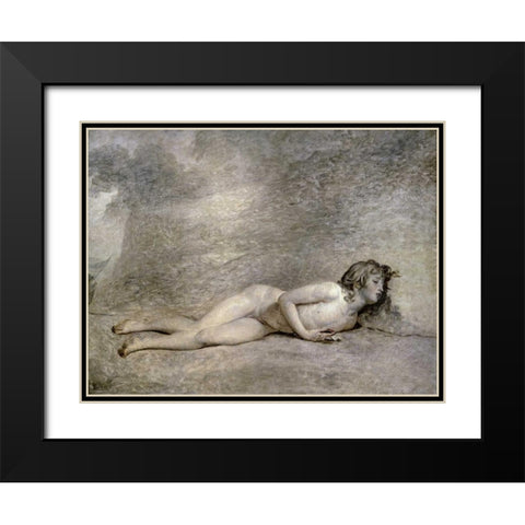 Portrait de Bara Nu Black Modern Wood Framed Art Print with Double Matting by David, Jacques-Louis