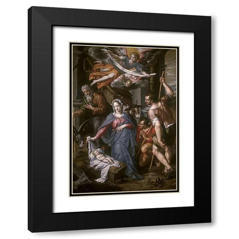 The Adoration of the Shepherds Black Modern Wood Framed Art Print with Double Matting by De Clerck, Hendrik