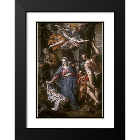 The Adoration of the Shepherds Black Modern Wood Framed Art Print with Double Matting by De Clerck, Hendrik