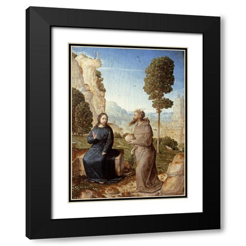 Temptation Of Christ In The Wilderness Black Modern Wood Framed Art Print with Double Matting by De Flandes, Juan