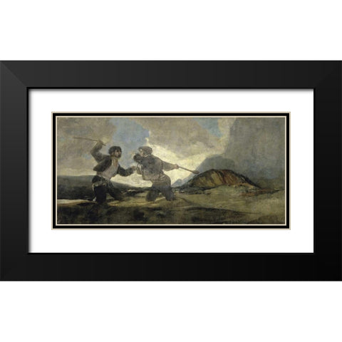 Fight with Cudgels Black Modern Wood Framed Art Print with Double Matting by De Goya, Francisco