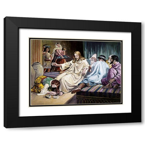 Magdalene Washing Christs Feet Black Modern Wood Framed Art Print with Double Matting by Dicksee, Sir Francis