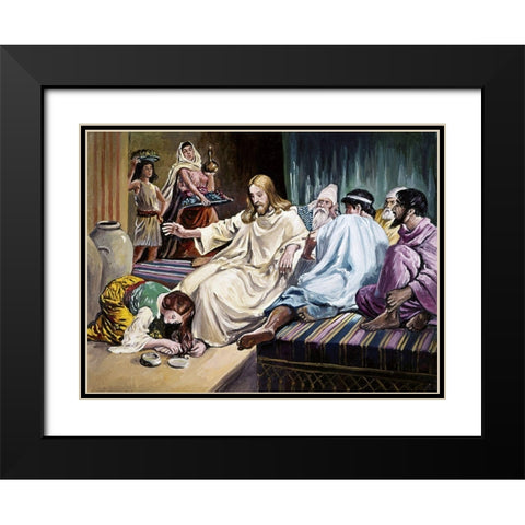 Magdalene Washing Christs Feet Black Modern Wood Framed Art Print with Double Matting by Dicksee, Sir Francis