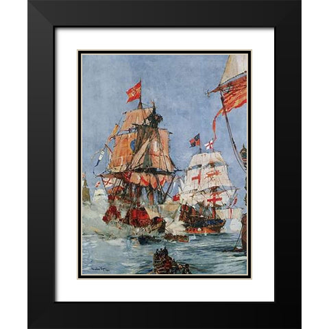 Armada Illustration Black Modern Wood Framed Art Print with Double Matting by Dixon, Charles