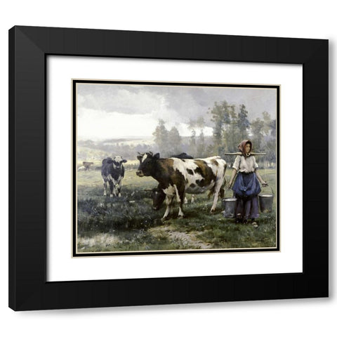 The Milkmaid Black Modern Wood Framed Art Print with Double Matting by Dupre, Julien