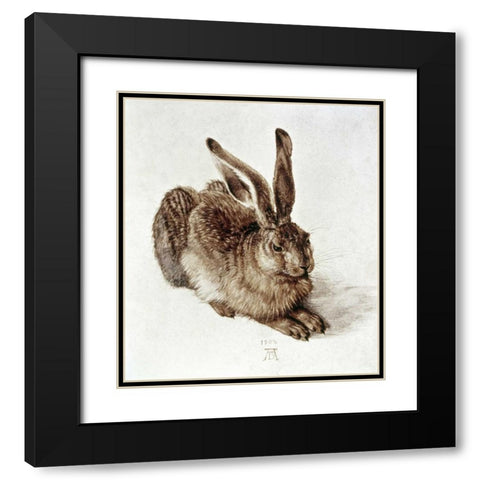 The Young Hare Black Modern Wood Framed Art Print with Double Matting by Durer, Albrecht