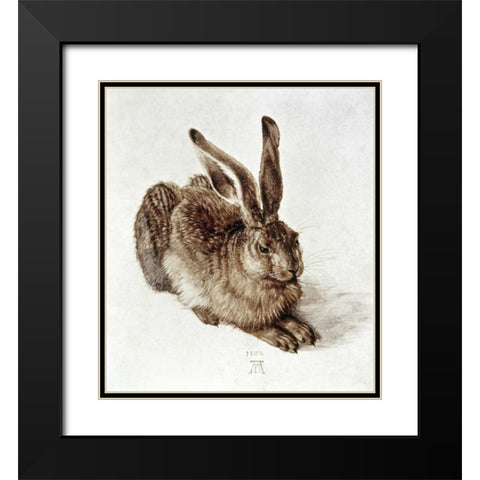 The Young Hare Black Modern Wood Framed Art Print with Double Matting by Durer, Albrecht