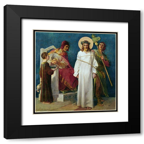 Jesus Holy Christ Condemned to Die - 1st Station of The Cross Black Modern Wood Framed Art Print with Double Matting by Feuerstein, Martin