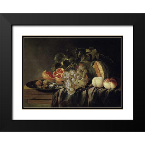 Still Life of a Melon on a Pewter Plate and Peaches Black Modern Wood Framed Art Print with Double Matting by Gerardi, Jasper