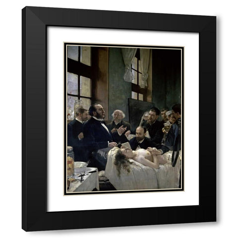 Doctor Preau Operating at the St. Louis Hospital Black Modern Wood Framed Art Print with Double Matting by Gervex, Henri