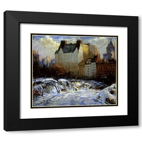 A View of the Plaza from Central Park Black Modern Wood Framed Art Print with Double Matting by Goodwin, Arthur Clifton