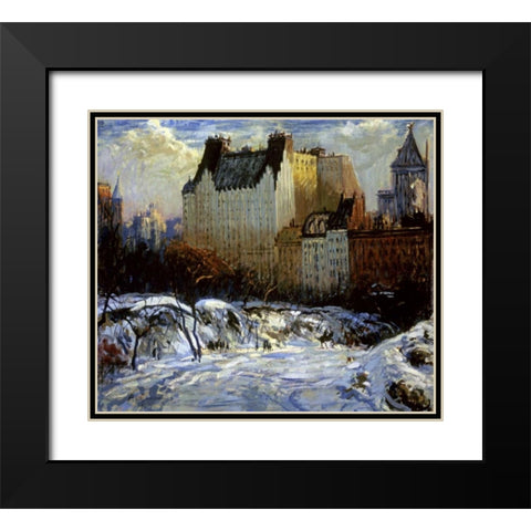 A View of the Plaza from Central Park Black Modern Wood Framed Art Print with Double Matting by Goodwin, Arthur Clifton