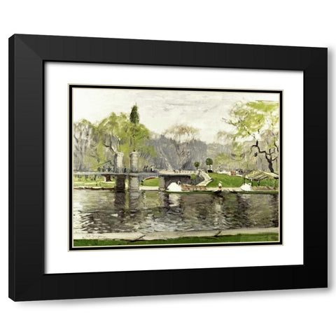 Boston Commons Black Modern Wood Framed Art Print with Double Matting by Goodwin, Arthur Clifton