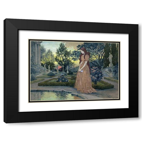 Young Lady in a Garden Black Modern Wood Framed Art Print with Double Matting by Grasset, Eugene Samuel