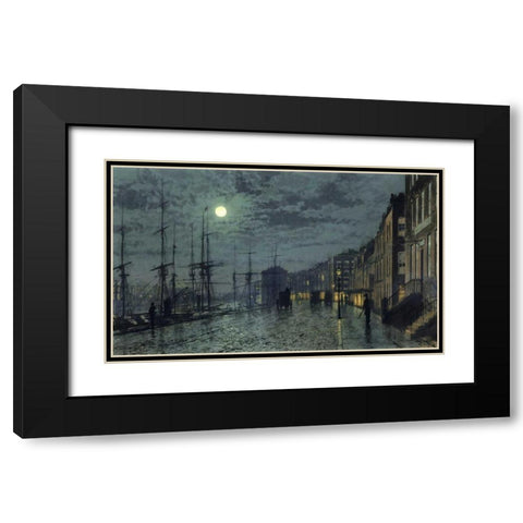 City Docks by Moonlight Black Modern Wood Framed Art Print with Double Matting by Grimshaw, John Atkinson