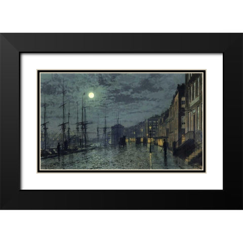 City Docks by Moonlight Black Modern Wood Framed Art Print with Double Matting by Grimshaw, John Atkinson
