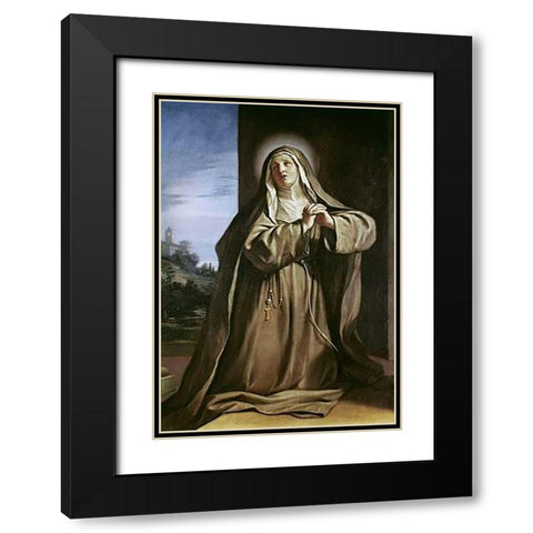 Saint Margarita da Cortona Black Modern Wood Framed Art Print with Double Matting by Guercino, Giovanni