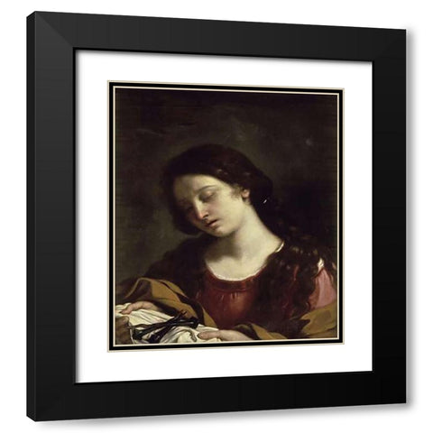 The Magdalen Contemplating the Nails of the Passion Black Modern Wood Framed Art Print with Double Matting by Guercino, Giovanni