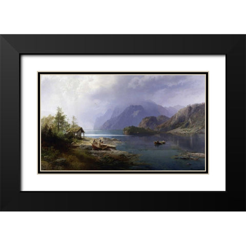 Mountain Lake Black Modern Wood Framed Art Print with Double Matting by Herzog, Herman