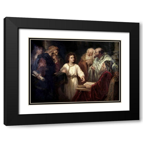 Christ in the Temple at 12 Black Modern Wood Framed Art Print with Double Matting by Hofmann, Heinrich