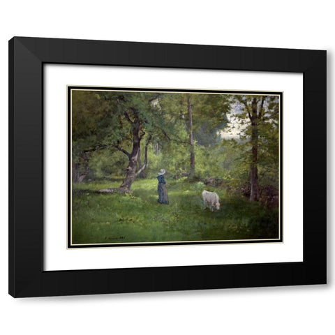 Taking a Walk Black Modern Wood Framed Art Print with Double Matting by Inness, George