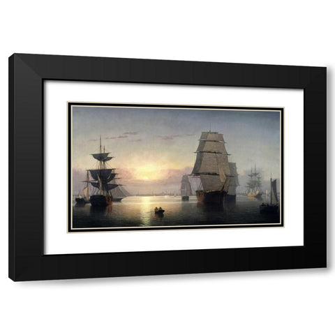 Boston Harbor, Sunset Black Modern Wood Framed Art Print with Double Matting by Lane, Fitz Hugh