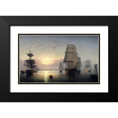Boston Harbor, Sunset Black Modern Wood Framed Art Print with Double Matting by Lane, Fitz Hugh