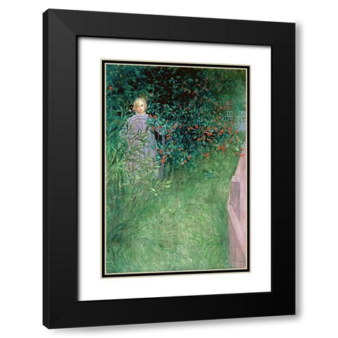 In the Hawthorn Hedge Black Modern Wood Framed Art Print with Double Matting by Larsson, Carl