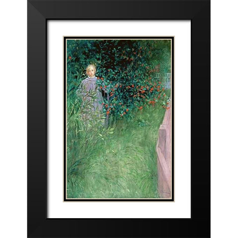 In the Hawthorn Hedge Black Modern Wood Framed Art Print with Double Matting by Larsson, Carl