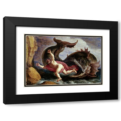 Jonah and the Whale Black Modern Wood Framed Art Print with Double Matting by Lastman, Pieter