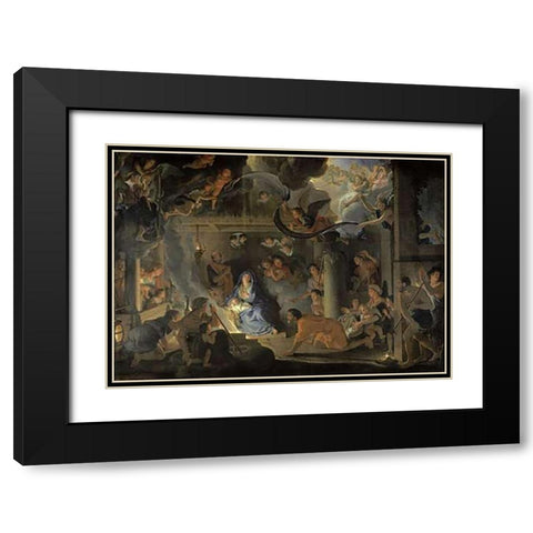 Adoration of the Shepherds Black Modern Wood Framed Art Print with Double Matting by Le Brun, Charles