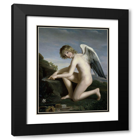 Cupid Sharpening his Arrows Black Modern Wood Framed Art Print with Double Matting by Lefebvre, Jules Joseph