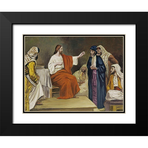 Jesus in the Synagogue Black Modern Wood Framed Art Print with Double Matting by Leinweber, Robert